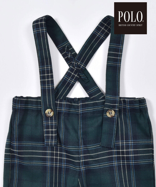 SLAP SLIP BABY（スラップスリップベビー）の「【POLO BCS(ポロ・ビーシーエス)×SLAP SLIPコラボ】【お揃い】チェック襟付きシャツ+おしりポケットサロペット2点セット(70~80cm)（ロンパース・キッズ・グリーン系その他/レッド系その他・70cm/80ｃｍ）」の3枚目の写真