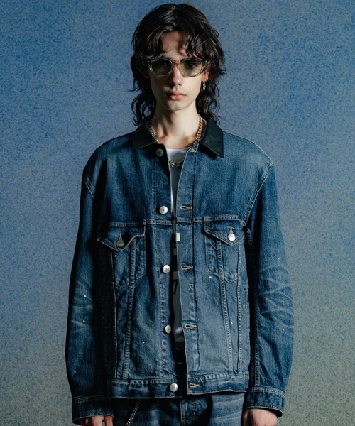 BORN FREE GARAGE USED SELVEDGE STRETCH DENIM JACKET / BORN FREE