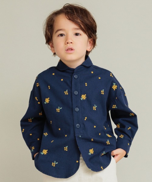 BRANSHES(ブランシェス)の「【おそろい】きんもくせい刺繍長袖シャツ(シャツ/ブラウス・キッズ・アイボリー/ネイビー・90/100/110/130/120/140/150/80)」の2枚目の写真