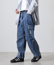 カーゴデニムパンツ　ブルー　サイズ1 50%OFF【seventy seven(セブンティセブン)】 washed denim pants