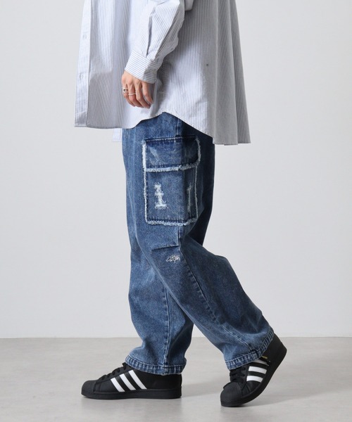 セール】Damage repair denim cargo pants / ダメージリペア デニム