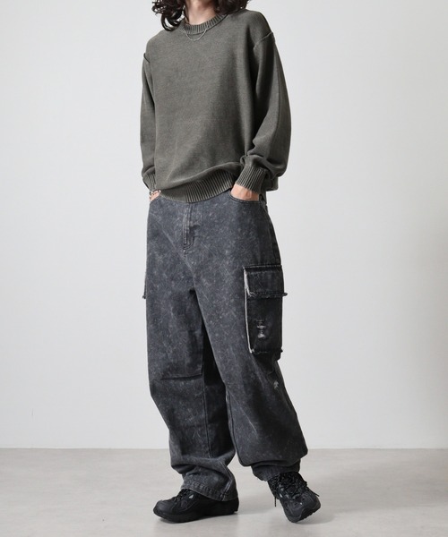 セール】Damage repair denim cargo pants / ダメージリペア