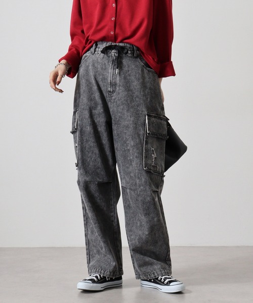 セール】Damage repair denim cargo pants / ダメージリペア デニム