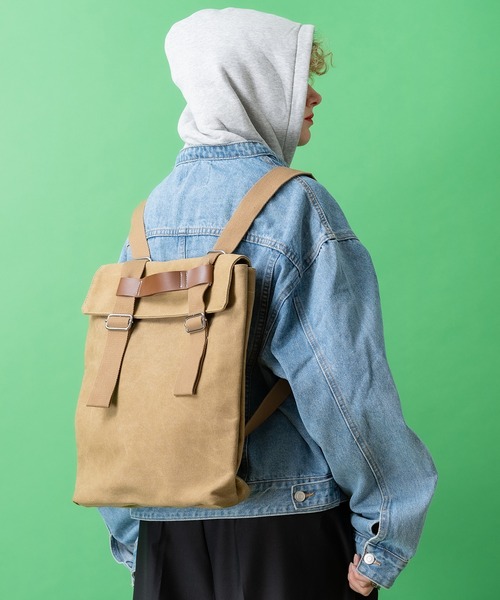 an meets zakka(アンミツザッカ)の「an meets zakka フラップコットンキャンバスリュック / レディース メンズ ユニセックス 鞄 カバン バック バックパック(バックパック/リュック・レディース・ベージュ/ブラック・ONESIZE)」の15枚目の写真