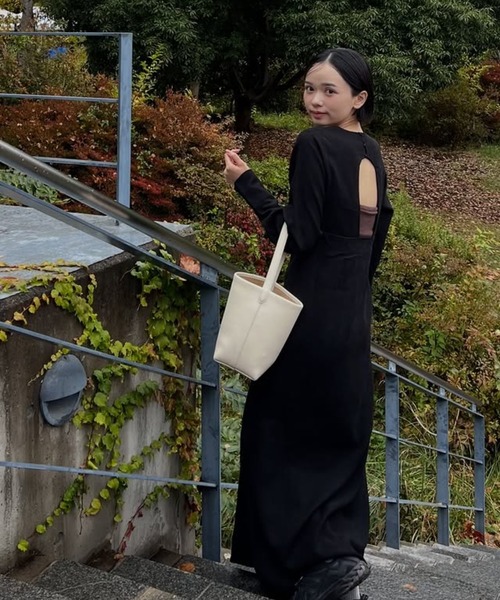 セール】back open long sleeve one-piece / バックオープンロング