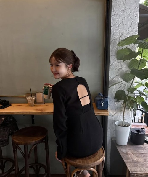 セール】back open long sleeve one-piece / バックオープンロング