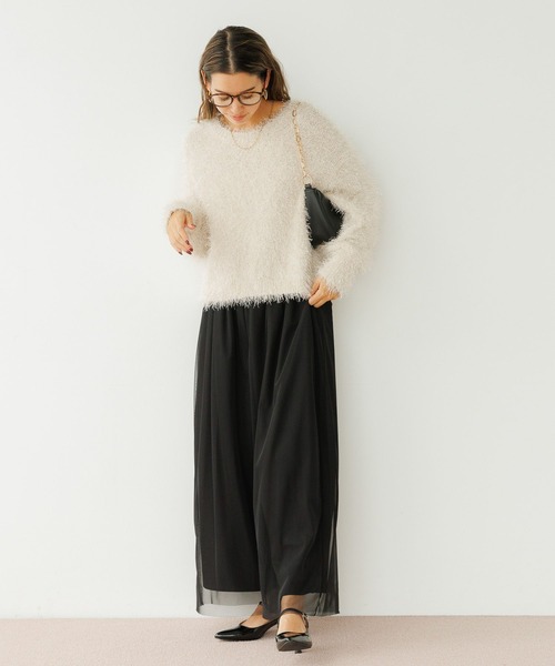 BAYFLOW（ベイフロー）の「[裏地付き秋冬バージョン]チュールレイヤードワイドパンツ（その他パンツ・レディース・ボルドー/ブラック/モカ・FREE）」の5枚目の写真