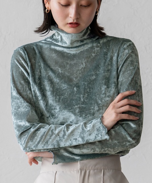 VitaFelice(ヴィータフェリーチェ)の「シアーベロア ロンT カットソー(Tシャツ/カットソー・レディース・ブルー/グレー/ブラック/アイボリー・FREE)」の1枚目の写真