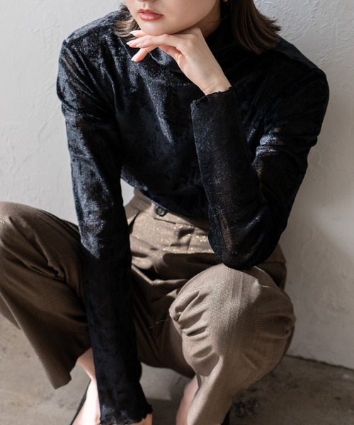 VitaFelice(ヴィータフェリーチェ)の「シアーベロア ロンT カットソー(Tシャツ/カットソー・レディース・ブルー/グレー/ブラック/アイボリー・FREE)」の3枚目の写真