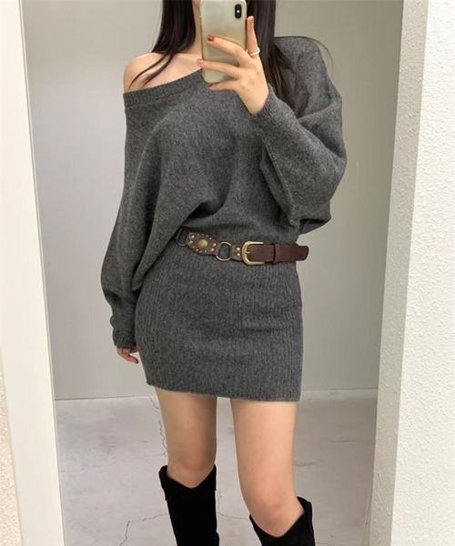leune(ルネ)の「ドルマンニットワンピース(ワンピース・レディース・グレー/ベージュ/ブラック・FREE)」の14枚目の写真