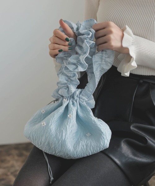 DONOBAN（ドノバン）の「ジャガードフリルバッグ（ショルダーバッグ・レディース・ライトブルー/ブラック/ホワイト・ONE）」の3枚目の写真