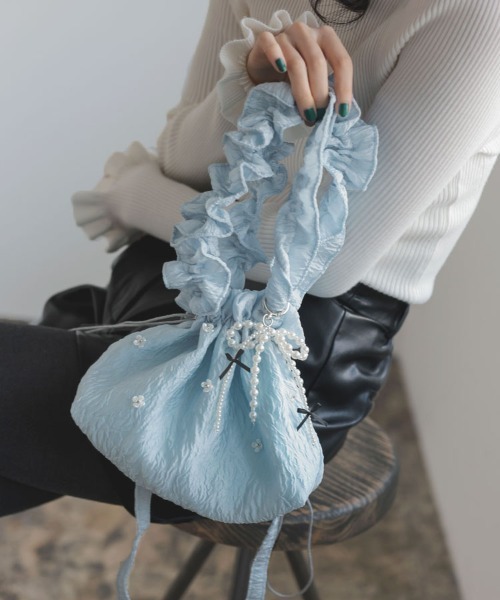 DONOBAN（ドノバン）の「ジャガードフリルバッグ（ショルダーバッグ・レディース・ライトブルー/ブラック/ホワイト・ONE）」の11枚目の写真