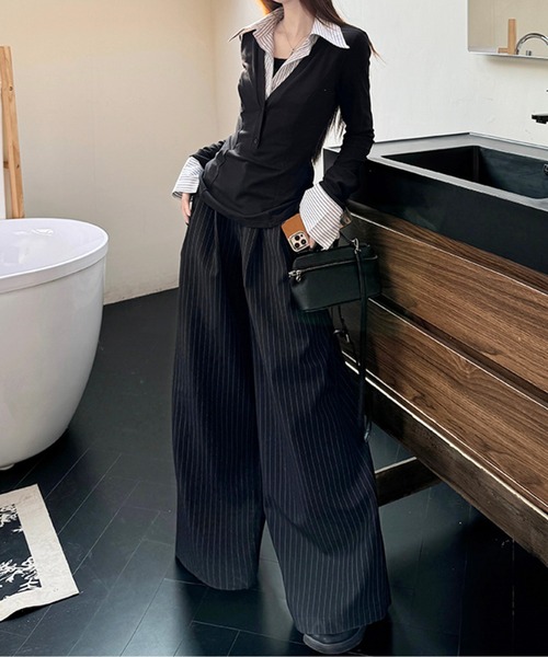 正規品★MAX MARA ピンストライプ ワイドパンツ セール】【日本製】ピンストライプワイドパンツ（スラックス