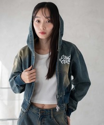 WEGO | WEGO/【25年春夏新作】ヴィンテージウォッシュショートフードブルゾン(デニムジャケット)