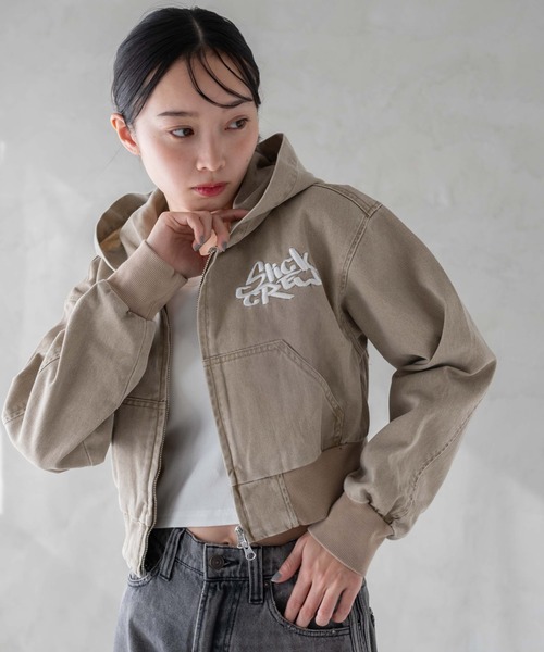 WEGO（ウィゴー）の「WEGO/ヴィンテージウォッシュショートフードブルゾン（デニムジャケット・レディース・ブラック/コバルトブルー/ベージュ・FREE）」の15枚目の写真