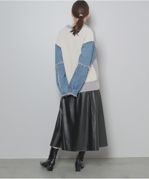 OandI（オーアンドアイ）の「異素材切替ニットプルオーバー（ニット/セーター・レディース・グレー/ブラック・FREE）」の10枚目の写真