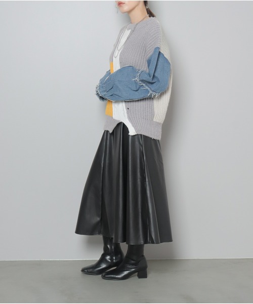 OandI（オーアンドアイ）の「異素材切替ニットプルオーバー（ニット/セーター・レディース・グレー/ブラック・FREE）」の9枚目の写真