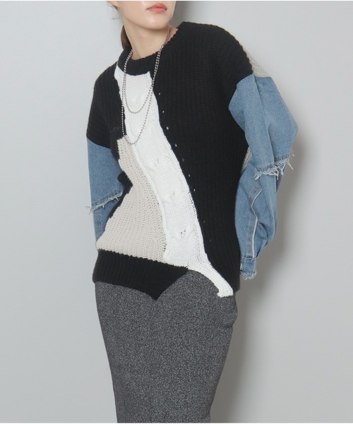 OandI（オーアンドアイ）の「異素材切替ニットプルオーバー（ニット/セーター・レディース・グレー/ブラック・FREE）」の12枚目の写真