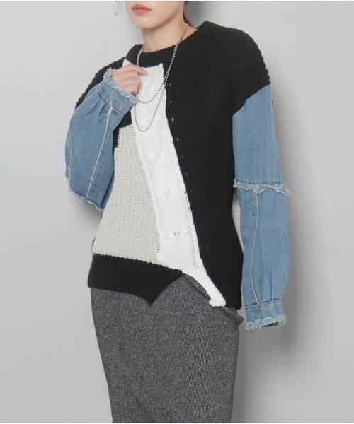 OandI（オーアンドアイ）の「異素材切替ニットプルオーバー（ニット/セーター・レディース・グレー/ブラック・FREE）」の11枚目の写真