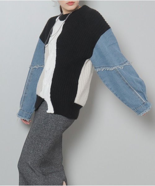 OandI（オーアンドアイ）の「異素材切替ニットプルオーバー（ニット/セーター・レディース・グレー/ブラック・FREE）」の13枚目の写真