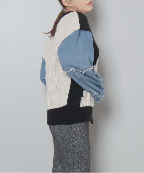 OandI（オーアンドアイ）の「異素材切替ニットプルオーバー（ニット/セーター・レディース・グレー/ブラック・FREE）」の14枚目の写真