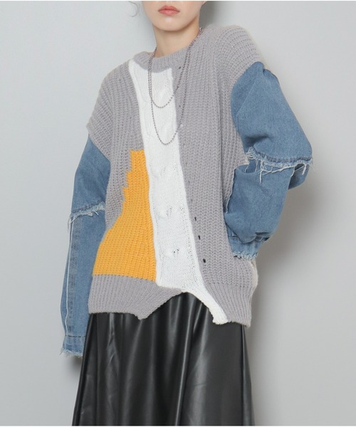 OandI（オーアンドアイ）の「異素材切替ニットプルオーバー（ニット/セーター・レディース・グレー/ブラック・FREE）」の17枚目の写真