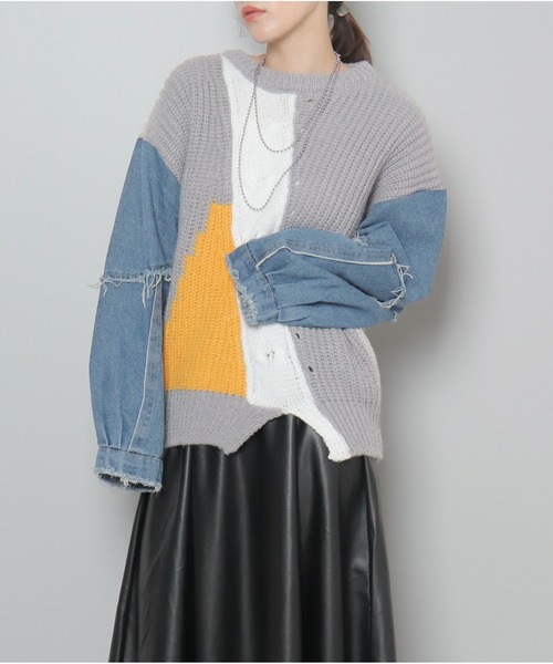 OandI（オーアンドアイ）の「異素材切替ニットプルオーバー（ニット/セーター・レディース・グレー/ブラック・FREE）」の18枚目の写真