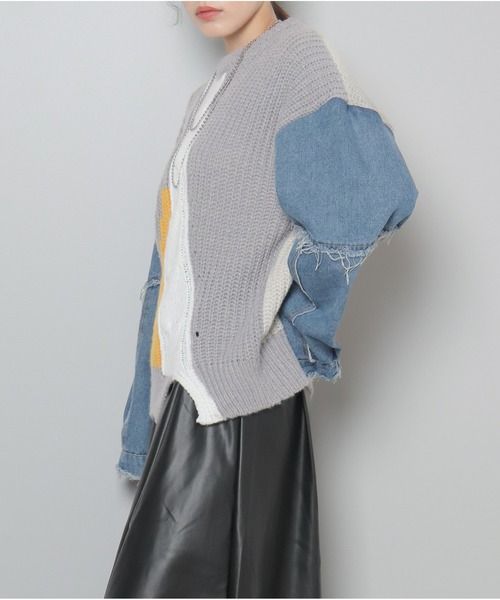 OandI（オーアンドアイ）の「異素材切替ニットプルオーバー（ニット/セーター・レディース・グレー/ブラック・FREE）」の21枚目の写真