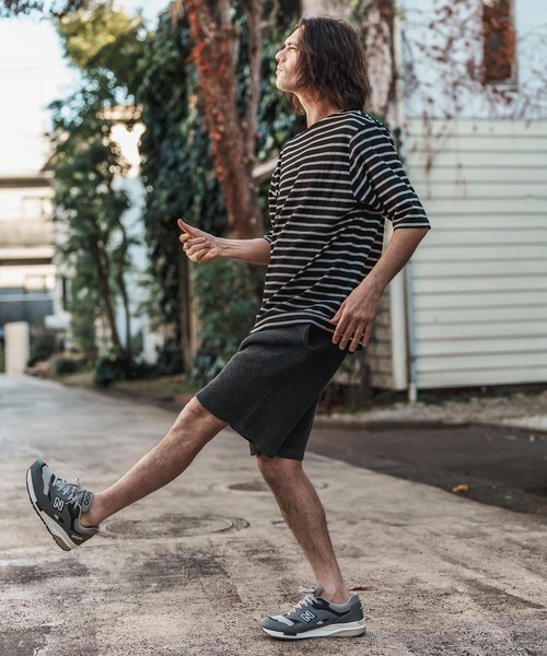 CAMBIO(カンビオ)の「mt9457-Span Fraise Border Narrow Boat Neck Cut sew Tシャツ(Tシャツ/カットソー・メンズ・ブラック×グレー/ブラック×ホワイト/グレー×ホワイト・S/M/L)」の7枚目の写真