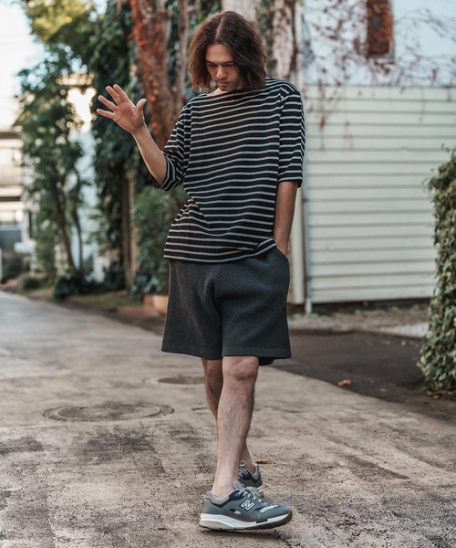 CAMBIO(カンビオ)の「mt9457-Span Fraise Border Narrow Boat Neck Cut sew Tシャツ(Tシャツ/カットソー・メンズ・ブラック×グレー/ブラック×ホワイト/グレー×ホワイト・S/M/L)」の8枚目の写真