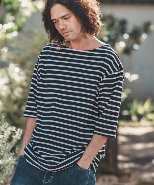 CAMBIO(カンビオ)の「mt9457-Span Fraise Border Narrow Boat Neck Cut sew Tシャツ(Tシャツ/カットソー・メンズ・ブラック×グレー/ブラック×ホワイト/グレー×ホワイト・S/M/L)」の11枚目の写真