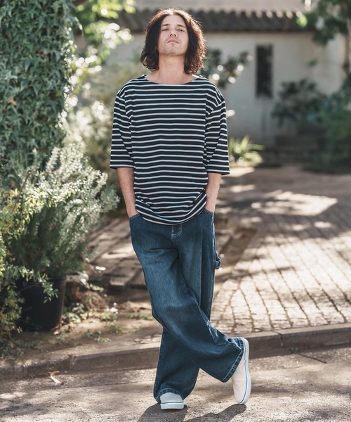 CAMBIO(カンビオ)の「mt9457-Span Fraise Border Narrow Boat Neck Cut sew Tシャツ(Tシャツ/カットソー・メンズ・ブラック×グレー/ブラック×ホワイト/グレー×ホワイト・S/M/L)」の12枚目の写真