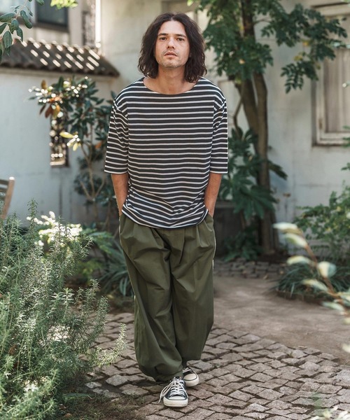 CAMBIO(カンビオ)の「mt9457-Span Fraise Border Narrow Boat Neck Cut sew Tシャツ(Tシャツ/カットソー・メンズ・ブラック×グレー/ブラック×ホワイト/グレー×ホワイト・S/M/L)」の17枚目の写真