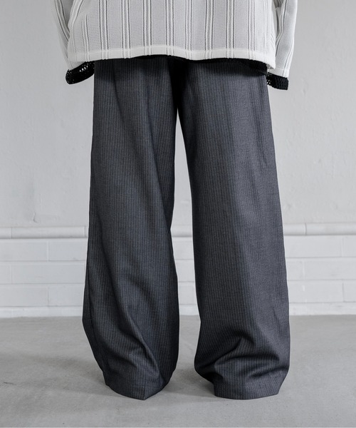 ANCELLM - STRIPE WOOL WIDE SLACKS | BLACK | スラックス