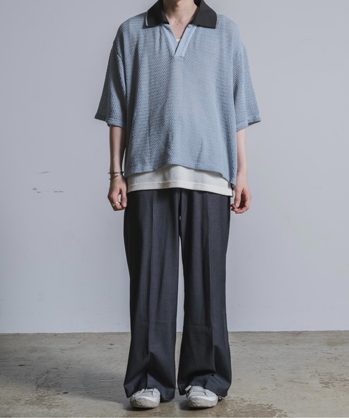 Utusiyo(ウツシヨ)の「stripe wide slacks 涅(スラックス・メンズ・ブラック/グレー・FREE)」の14枚目の写真