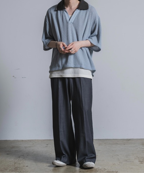 Utusiyo(ウツシヨ)の「stripe wide slacks 涅(スラックス・メンズ・ブラック/グレー・FREE)」の16枚目の写真