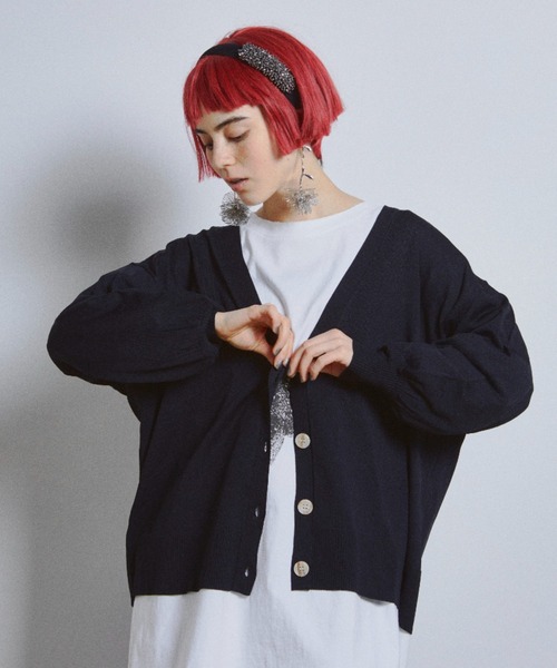 manana suerte(マニャーナスエルテ)の「サマーニットVネックカーディガン(カーディガン/ボレロ・レディース・ブラック/レッド・FREE)」の8枚目の写真
