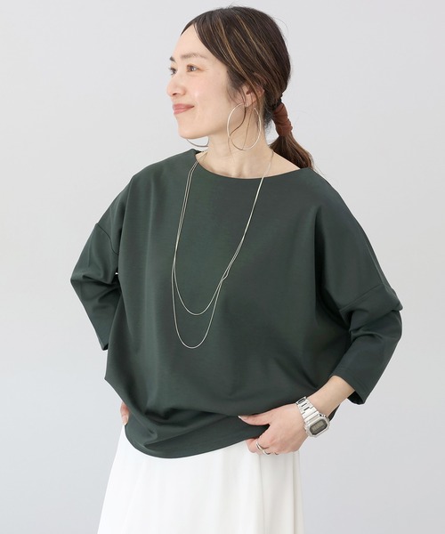 Aletta vita(アレッタビータ)の「7分袖ポンチボートネックコクーンプルオーバー(Tシャツ/カットソー・レディース・オフホワイト/ブラック/ホワイト×ブラック/ベージュ/チャコール/サンドベージュ/グリーン/ブラウン・FREE)」の8枚目の写真