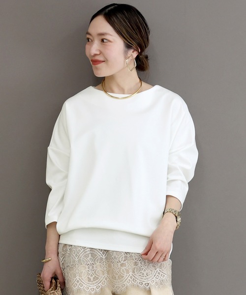 Aletta vita(アレッタビータ)の「7分袖ポンチボートネックコクーンプルオーバー(Tシャツ/カットソー・レディース・オフホワイト/ブラック/ホワイト×ブラック/ベージュ/チャコール/サンドベージュ/グリーン/ブラウン・FREE)」の18枚目の写真
