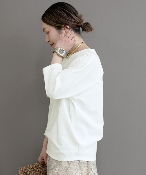 Aletta vita(アレッタビータ)の「7分袖ポンチボートネックコクーンプルオーバー(Tシャツ/カットソー・レディース・オフホワイト/ブラック/ホワイト×ブラック/ベージュ/チャコール/サンドベージュ/グリーン/ブラウン・FREE)」の20枚目の写真
