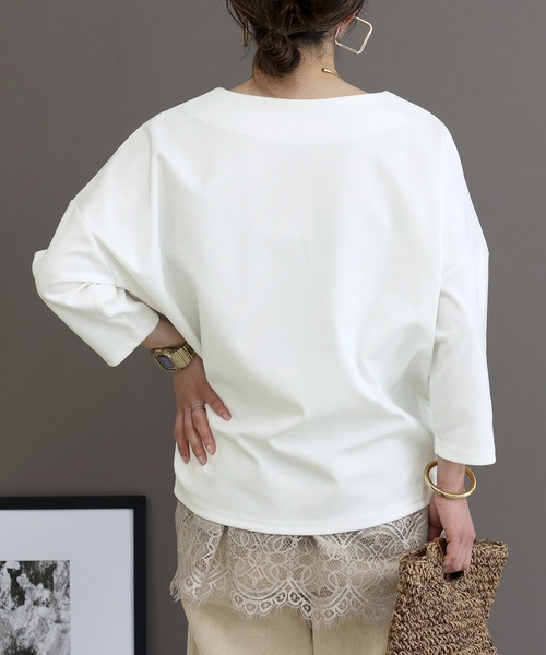 Aletta vita(アレッタビータ)の「7分袖ポンチボートネックコクーンプルオーバー(Tシャツ/カットソー・レディース・オフホワイト/ブラック/ホワイト×ブラック/ベージュ/チャコール/サンドベージュ/グリーン/ブラウン・FREE)」の21枚目の写真