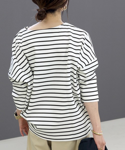 Aletta vita(アレッタビータ)の「7分袖ポンチボートネックコクーンプルオーバー(Tシャツ/カットソー・レディース・オフホワイト/ブラック/ホワイト×ブラック/ベージュ/チャコール/サンドベージュ/グリーン/ブラウン・FREE)」の13枚目の写真