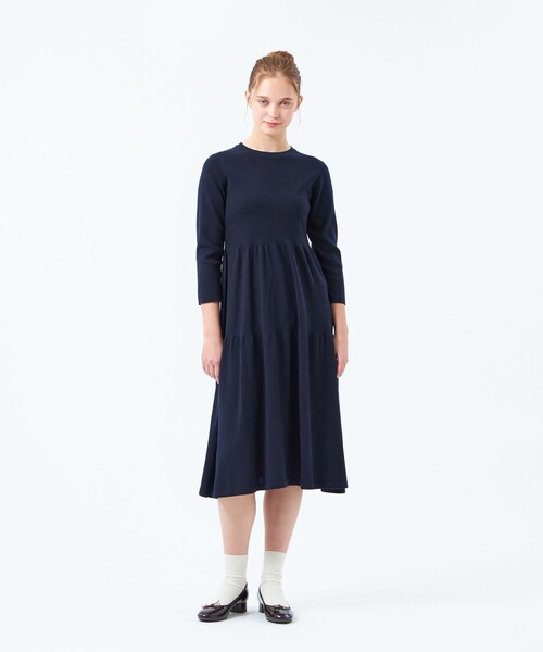 MACKINTOSH PHILOSOPHY（ﾏｯｷﾝﾄｯｼｭ ﾌｨﾛｿﾌｨｰ）の「ティアードニットワンピース（ワンピース・レディース・ダークネイビー/ブラック・38/36）」の4枚目の写真