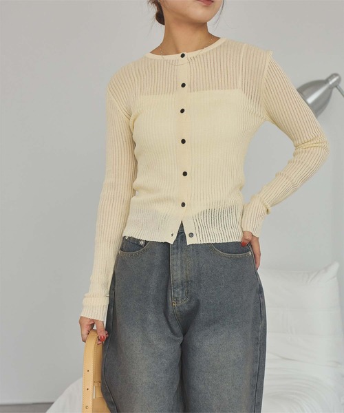 前後2wayリブシアーニットカーディガン（カーディガン/ボレロ