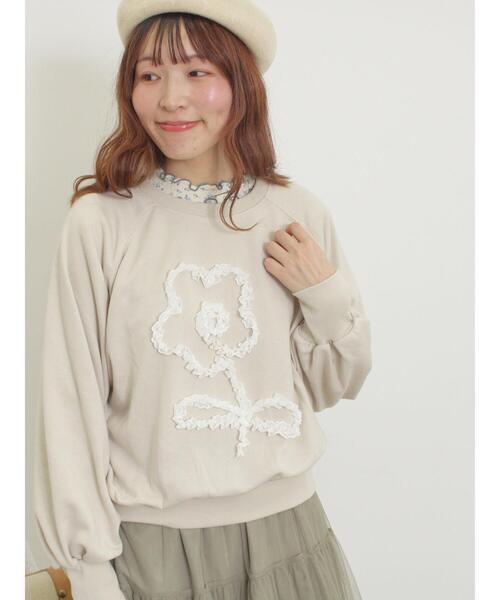 Samansa Mos2（サマンサ モスモス）の「◎レースコードスウェット（Tシャツ/カットソー・レディース・キナリ/グレー/チャコールグレー・F）」の2枚目の写真