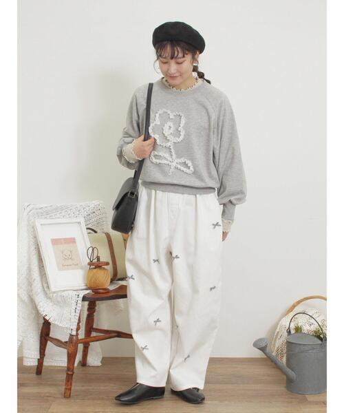 Samansa Mos2（サマンサ モスモス）の「◎レースコードスウェット（Tシャツ/カットソー・レディース・キナリ/グレー/チャコールグレー・F）」の7枚目の写真