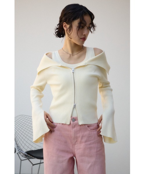AZUL by moussy(アズールバイマウジー)の「ジップアンサンブルニット(ニット/セーター・レディース・ピンク/アイボリー/ブラック・FREE)」の5枚目の写真