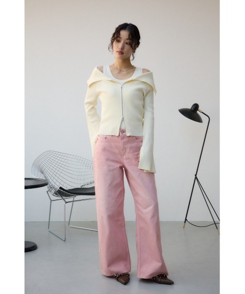 AZUL by moussy(アズールバイマウジー)の「ジップアンサンブルニット(ニット/セーター・レディース・ピンク/アイボリー/ブラック・FREE)」の6枚目の写真