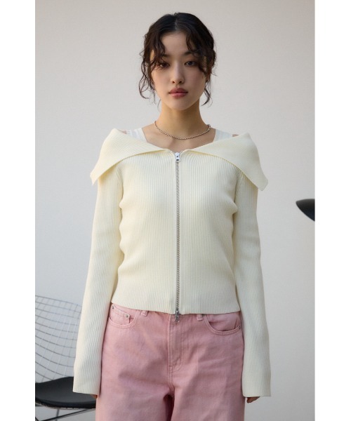 AZUL by moussy(アズールバイマウジー)の「ジップアンサンブルニット(ニット/セーター・レディース・ピンク/アイボリー/ブラック・FREE)」の7枚目の写真