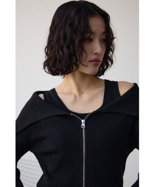 AZUL by moussy(アズールバイマウジー)の「ジップアンサンブルニット(ニット/セーター・レディース・ピンク/アイボリー/ブラック・FREE)」の15枚目の写真